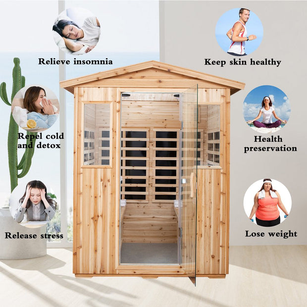 All Saunas, Patio & Garden, Saunas4 Person Far Sauna for Home Hemlock, Wooden Dry Sauna 2050W Sauna with 8 Low EMF Heaters - Premium  from Nobles Store - Just $4482.32! Shop now at Nobles Store