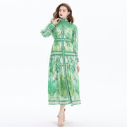 Clothing, null, WomenVacation Style Lantern Sleeve Chiffon Stand-up Collar Flounced Skirt Swing Waist-slimming Long Dress - Premium 0 from Nobles Store - Just $81.05! Shop now at Nobles Store