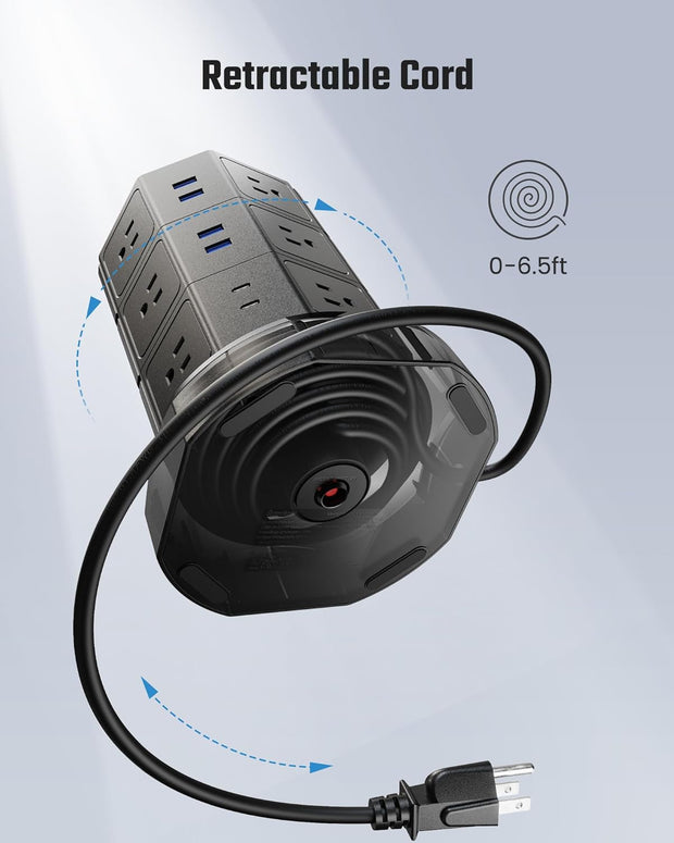 Accessories & Supplies, Electronics, Power Strips, Power Strips & Surge ProtectorsTower Power Strip with 15W Wireless Charger,  1050J Surge Protector Tower 13A Charging Station with 12 AC Outlets & 6 USB Ports (2 USB C), 6.5Ft Black Extension Cord for Dorm Essentials - Premium  from Nobles Store - Just $82.87! Shop now at Nobles Store