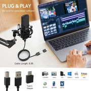 XLR Condenser Microphone, Professional Studio Recording Microphone Kit with Vertical Steel Boom Arm and Removable Pop Filter, Free Installation - Black