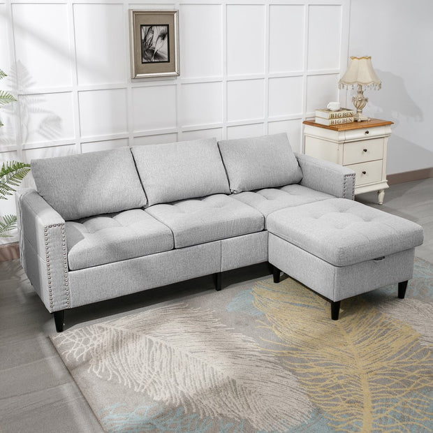 Furniture, Home, Living Room Furniture, Sectional Couches & SofasReversible Sectional Couch Set 3 Seat, L Shaped Modular Sleeper Sofa Bed with Flexible Storage Ottoman Chaise - Light Grey - Premium  from Nobles Store - Just $585.54! Shop now at Nobles Store