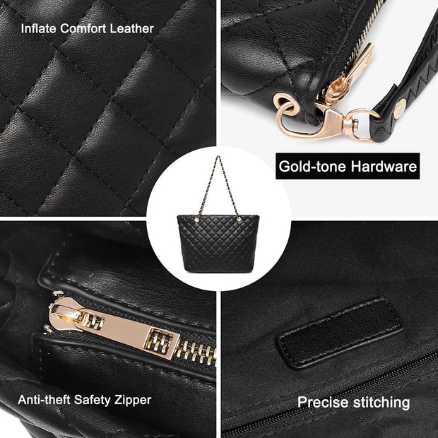 Bags & Accessories, Clothing, Women's Bags, Women's Bags & Accessories, Womens Tote BagsPoppy Quilted Women Handbags Purses Leather Tote Bag Satchel Wallet Set 2Pcs Chain Strap Shoulder Bag Classic - Premium  from Nobles Store - Just $64.19! Shop now at Nobles Store