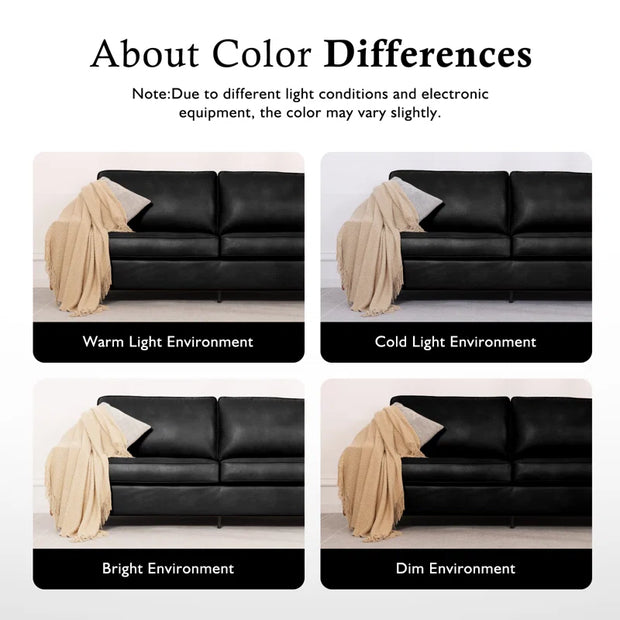 89" Upholstered Vegan Leather Sofa with Wide Square Arms and Storage Pockets Couches