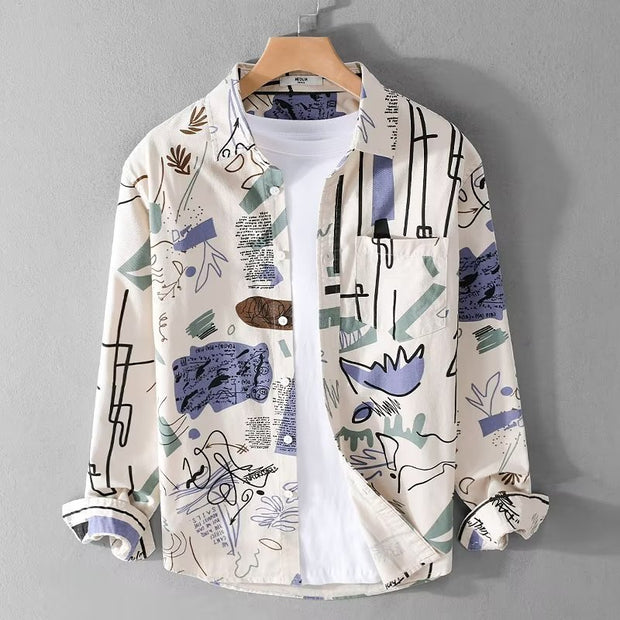 Hong Kong Style Fashion Men's Loose Printed Long Sleeve Shirt - Premium 0 from Nobles Store - Just $23.66! Shop now at Nobles Store