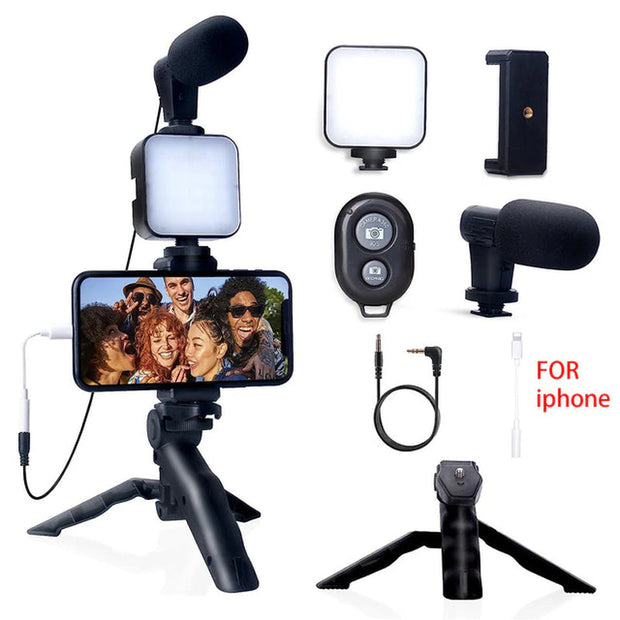 HomeSmartphone Vlogging Kit for Iphone Android with Tripod Mini Microphone Starter Vlog Kit for Tiktok Live Stream Video Youtube - Premium  from Nobles Store - Just $45.29! Shop now at Nobles Store