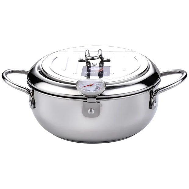 Cookware, Dining & Bar, Home & Garden, KitchenJapanese Deep Frying Pot with a Thermometer and a Lid 304 Stainless Steel Kitchen Tempura Fryer Pan 20 24 Cm KC0405 - Premium  from Nobles Store - Just $78.74! Shop now at Nobles Store