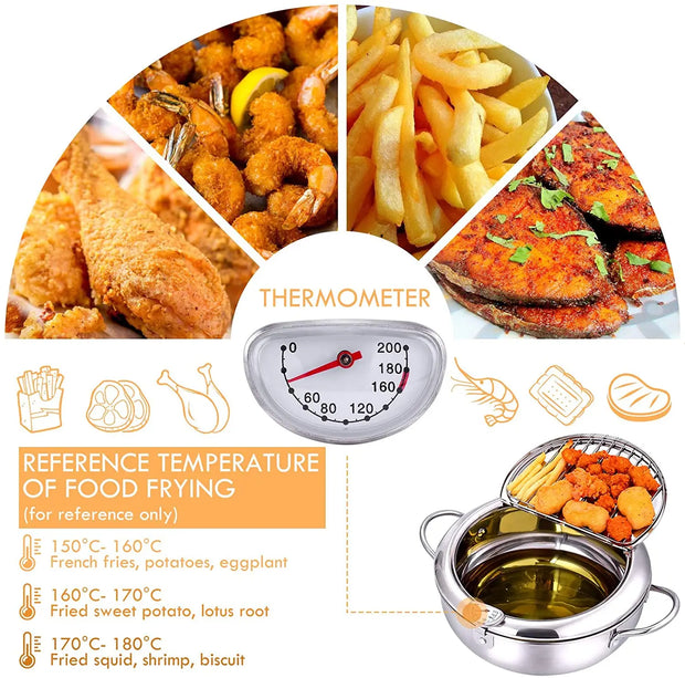 Cookware, Dining & Bar, Home & Garden, KitchenJapanese Deep Frying Pot with a Thermometer and a Lid 304 Stainless Steel Kitchen Tempura Fryer Pan 20 24 Cm KC0405 - Premium  from Nobles Store - Just $78.74! Shop now at Nobles Store