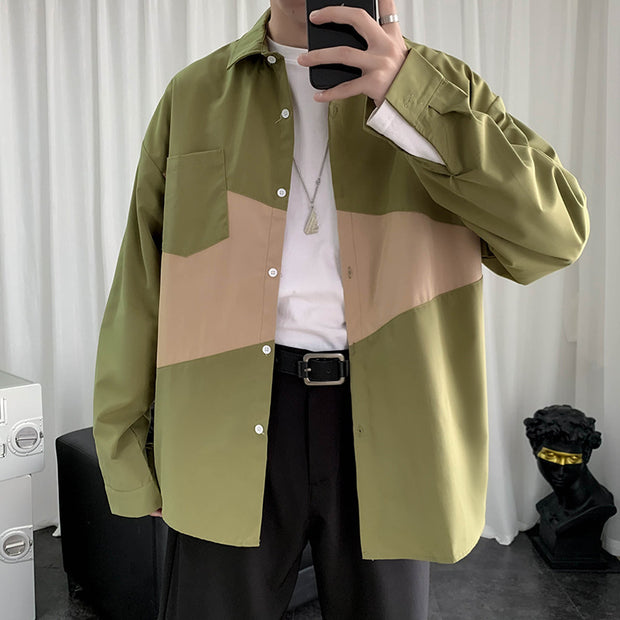 Shirt Men's Long Sleeve Stitching Loose Casual Jacket - Premium 0 from Nobles Store - Just $44.36! Shop now at Nobles Store