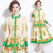 WomenRetro Cotton And Linen Lapel Lantern Sleeve Printing Dress - Premium 0 from Nobles Store - Just $52.17! Shop now at Nobles Store
