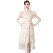 WomenMesh Embroidery Solid Color Goddess Temperament Cake Dress - Premium 0 from Nobles Store - Just $39.73! Shop now at Nobles Store