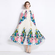 WomenPrinted Lantern Sleeve Pleated Tassel Belt Dress - Premium 0 from Nobles Store - Just $36.35! Shop now at Nobles Store