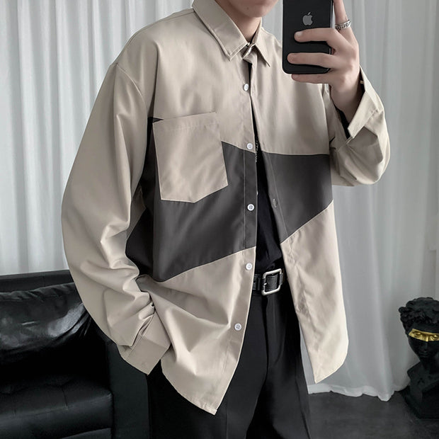 Shirt Men's Long Sleeve Stitching Loose Casual Jacket - Premium 0 from Nobles Store - Just $44.36! Shop now at Nobles Store