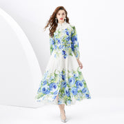 WomenRetro Stand Collar Single-breasted Printed Wide Swing Long Dress - Premium 0 from Nobles Store - Just $58.74! Shop now at Nobles Store