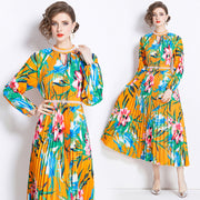 WomenBeaded Positioning Printed Pleated Pearl Buckle Pleated Dress - Premium 0 from Nobles Store - Just $38.01! Shop now at Nobles Store