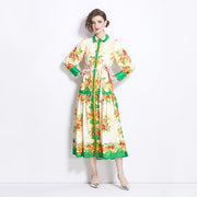 WomenRetro Cotton And Linen Lapel Lantern Sleeve Printing Dress - Premium 0 from Nobles Store - Just $52.17! Shop now at Nobles Store
