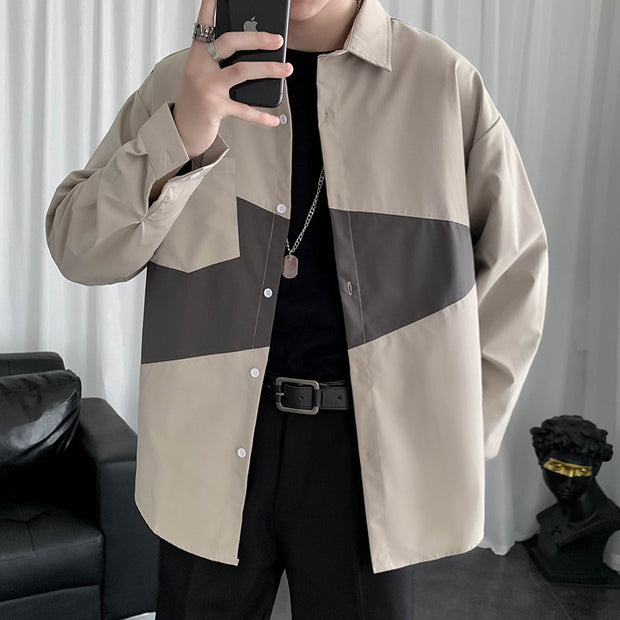 Shirt Men's Long Sleeve Stitching Loose Casual Jacket - Premium 0 from Nobles Store - Just $44.36! Shop now at Nobles Store