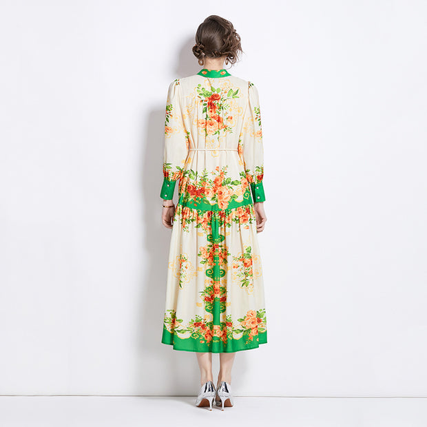 WomenRetro Cotton And Linen Lapel Lantern Sleeve Printing Dress - Premium 0 from Nobles Store - Just $52.17! Shop now at Nobles Store