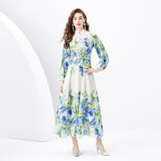 WomenRetro Stand Collar Single-breasted Printed Wide Swing Long Dress - Premium 0 from Nobles Store - Just $58.74! Shop now at Nobles Store