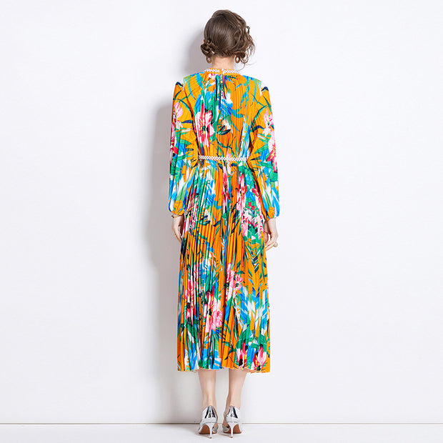 WomenBeaded Positioning Printed Pleated Pearl Buckle Pleated Dress - Premium 0 from Nobles Store - Just $38.01! Shop now at Nobles Store