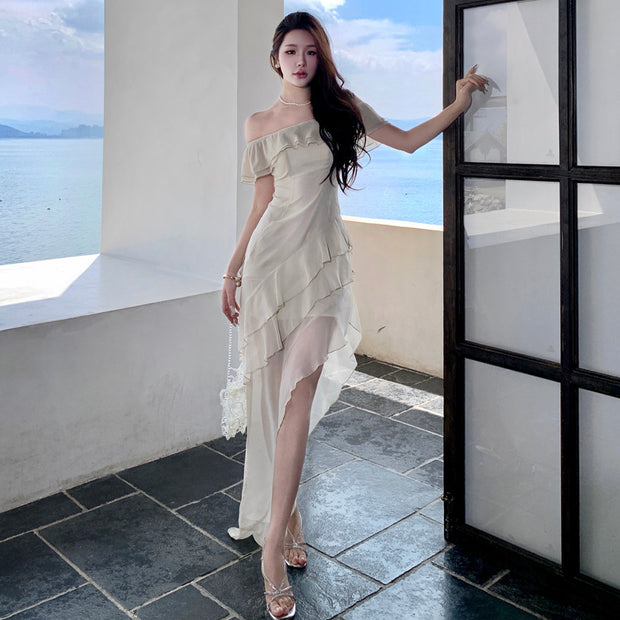 WomenOff-shoulder Dress Spring Temperament Design Lotus Leaf Irregular - Premium 0 from Nobles Store - Just $37.58! Shop now at Nobles Store