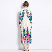 WomenPrinted Lantern Sleeve Pleated Tassel Belt Dress - Premium 0 from Nobles Store - Just $36.35! Shop now at Nobles Store