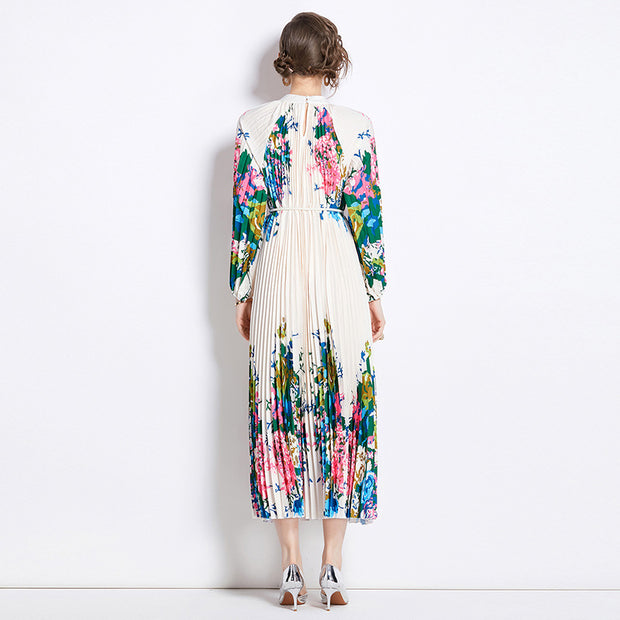 WomenPrinted Lantern Sleeve Pleated Tassel Belt Dress - Premium 0 from Nobles Store - Just $36.35! Shop now at Nobles Store