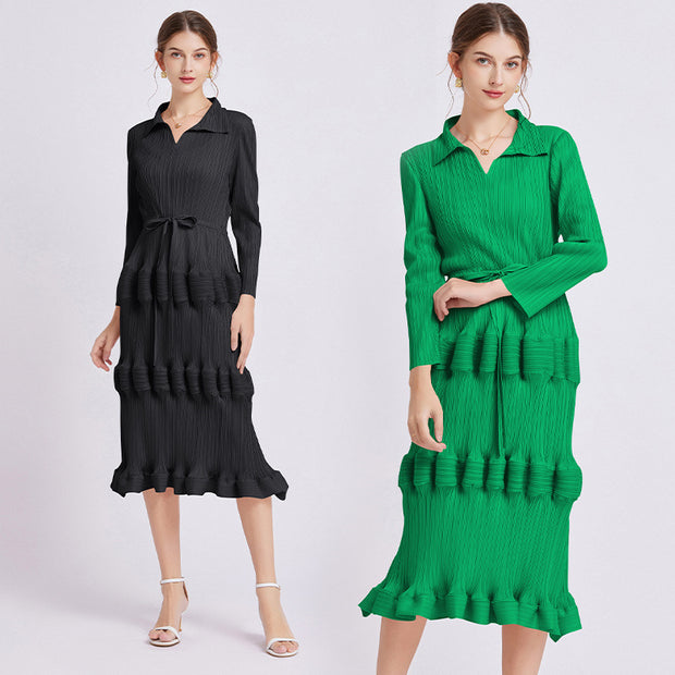 WomenFashion Dress Mid Waist Pleated Slim Fit Lantern Dress - Premium 0 from Nobles Store - Just $39.01! Shop now at Nobles Store