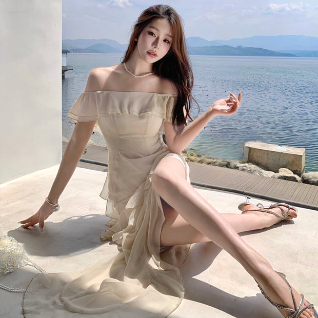 WomenOff-shoulder Dress Spring Temperament Design Lotus Leaf Irregular - Premium 0 from Nobles Store - Just $37.58! Shop now at Nobles Store