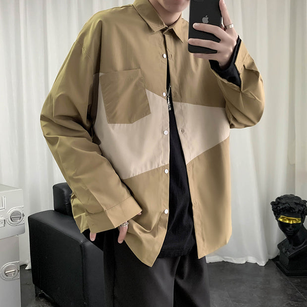 Shirt Men's Long Sleeve Stitching Loose Casual Jacket - Premium 0 from Nobles Store - Just $44.36! Shop now at Nobles Store