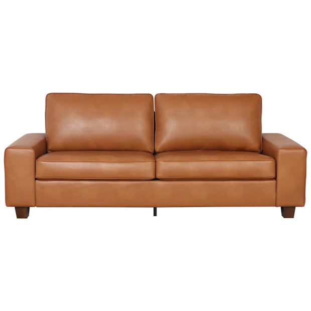 89" Upholstered Vegan Leather Sofa with Wide Square Arms and Storage Pockets Couches