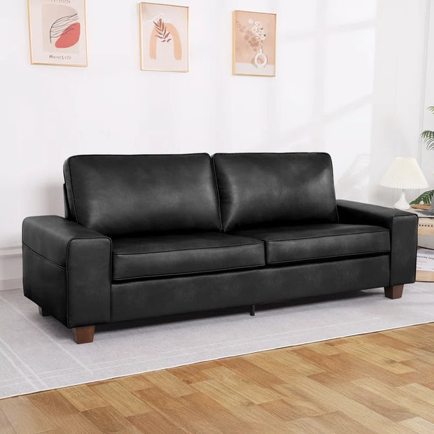 89" Upholstered Vegan Leather Sofa with Wide Square Arms and Storage Pockets Couches