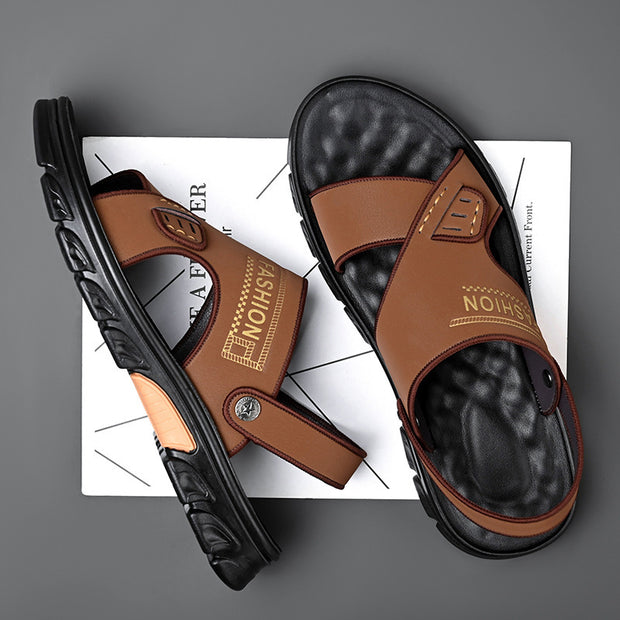 Men's Summer Soft Bottom Beach Cowhide Sandals - Premium 0 from Nobles Store - Just $35.59! Shop now at Nobles Store