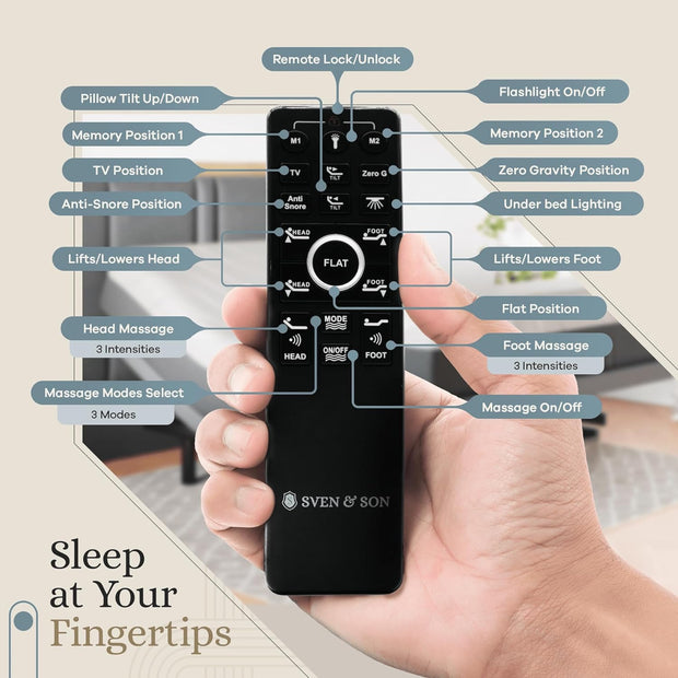 Harmony Adjustable Bed Base, Head and Foot Lift, Massage, Under-Bed Lights, USB, Gel Memory, Zero Gravity Smart Frame - Queen