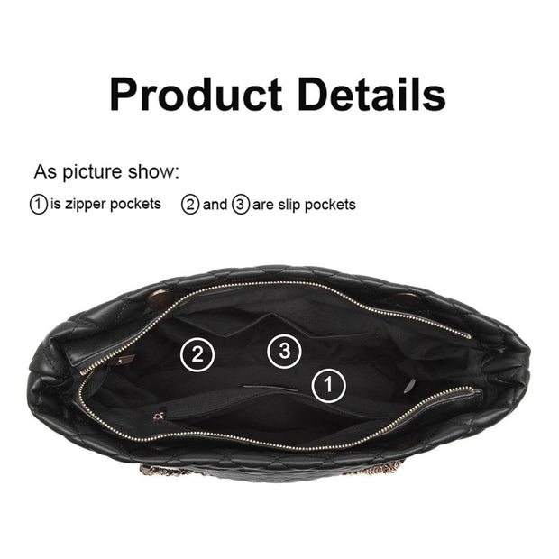 Bags & Accessories, Clothing, Women's Bags, Women's Bags & Accessories, Womens Tote BagsPoppy Quilted Women Handbags Purses Leather Tote Bag Satchel Wallet Set 2Pcs Chain Strap Shoulder Bag Classic - Premium  from Nobles Store - Just $64.19! Shop now at Nobles Store