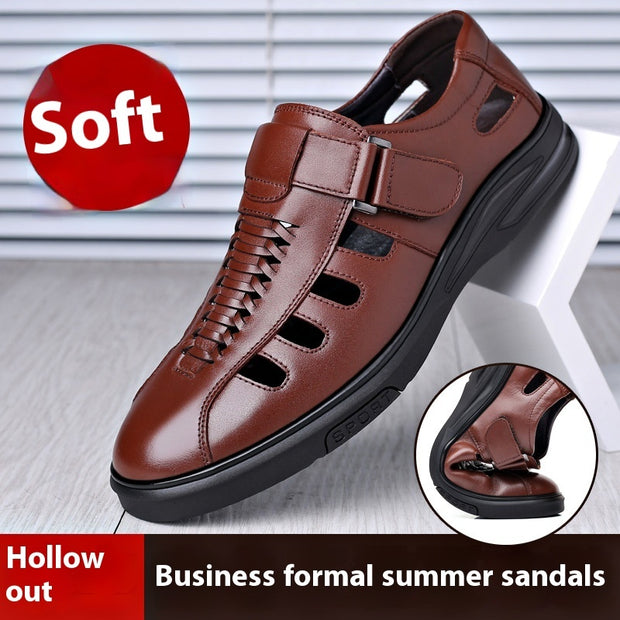 Cowhide Business Formal Wear Hollow Breathable Plus Size Men's Casual Leather Sandals - Premium 0 from Nobles Store - Just $42.70! Shop now at Nobles Store