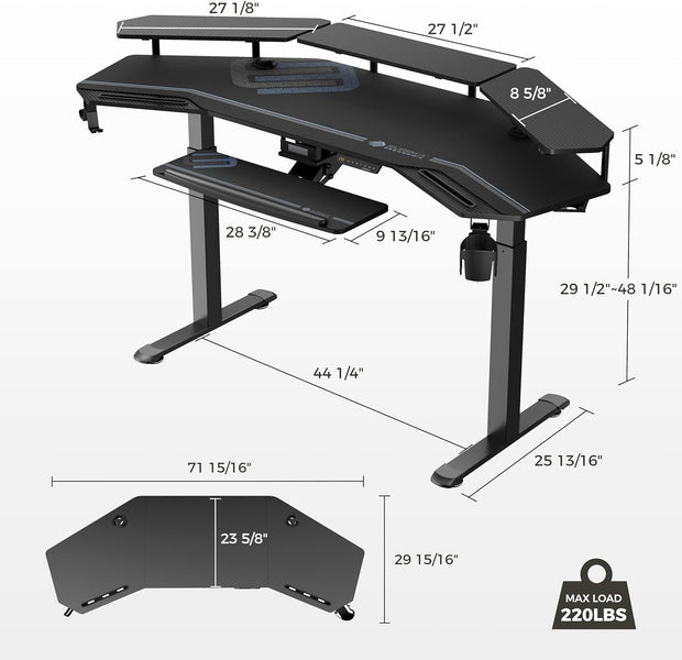 Computer Workstations, Desks & Workstations, Office Furniture & Lighting, Office ProductsGaming Desk, Standing Desk Keyboard Tray, 72" Wing Shaped Music Studio Desk Electric Adjustable Height Desk Sit Stand Desk with LED Shelves, Gaming Recording Live Stream, Slot Design - Premium  from Nobles Store - Just $1403.23! Shop now at Nobles Store