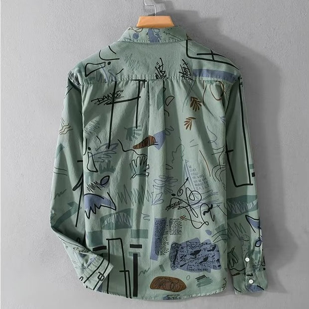 Hong Kong Style Fashion Men's Loose Printed Long Sleeve Shirt - Premium 0 from Nobles Store - Just $23.66! Shop now at Nobles Store