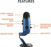 Condenser Microphones, Microphones, Microphones & Accessories, Multipurpose, Musical InstrumentsYeti USB Microphone for Gaming, Streaming, Podcasting, Twitch, Youtube, Discord, Recording for PC and Mac, 4 Polar Patterns, Studio Quality Sound, Plug & Play-Midnight - Premium  from Nobles Store - Just $143.65! Shop now at Nobles Store