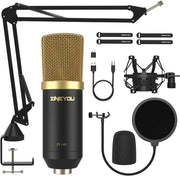 USB Condenser Microphone, 96Khz/24Bit Cardioid Computer Mic Kit for PC Recording, Gaming, Live Streaming, Voice Over, Youtube, Twitch, with Upgraded Boom Arm, ZY-UA2 (Gold)