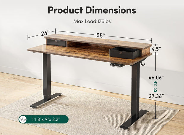Furniture, Home & Kitchen, Home Office Desks, Home Office Furniture55 X 24 Inch Height Adjustable Electric Standing Desk with Double Drawer - Premium  from Nobles Store - Just $395.54! Shop now at Nobles Store