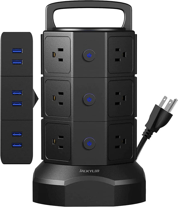 Accessories & Supplies, Electronics, Power Strips, Power Strips & Surge ProtectorsPower Strip Tower Surge Protector,  1625W 13A Outlet Surge Electric Tower, 12 Outlets 6 USB Ports Charging Station with 16AWG 6.5Ft Heavy Duty Extension Cord for Home Office Dorm Black - Premium  from Nobles Store - Just $61.21! Shop now at Nobles Store