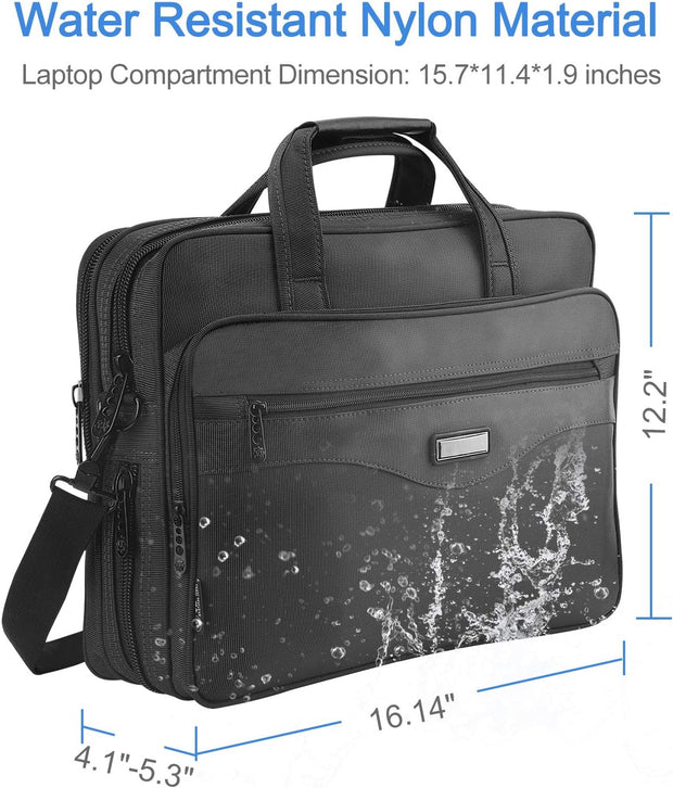 Laptop Bag 15.6 Inch, Mens Laptop Briefcase, Expandable Carry on Computer Case, Business Office Attache, Lightweight Water Resistant Shoulder Messenger Bag for Macbook Acer HP Dell, Black