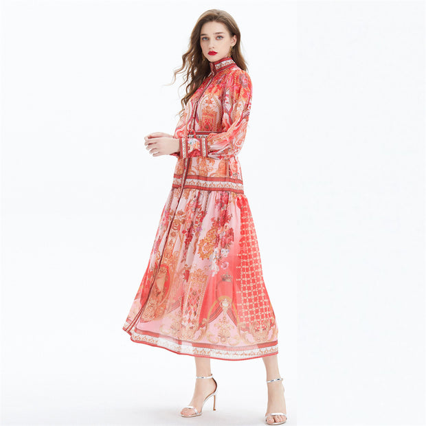 Clothing, null, WomenVacation Style Lantern Sleeve Chiffon Stand-up Collar Flounced Skirt Swing - Premium 0 from Nobles Store - Just $81.05! Shop now at Nobles Store