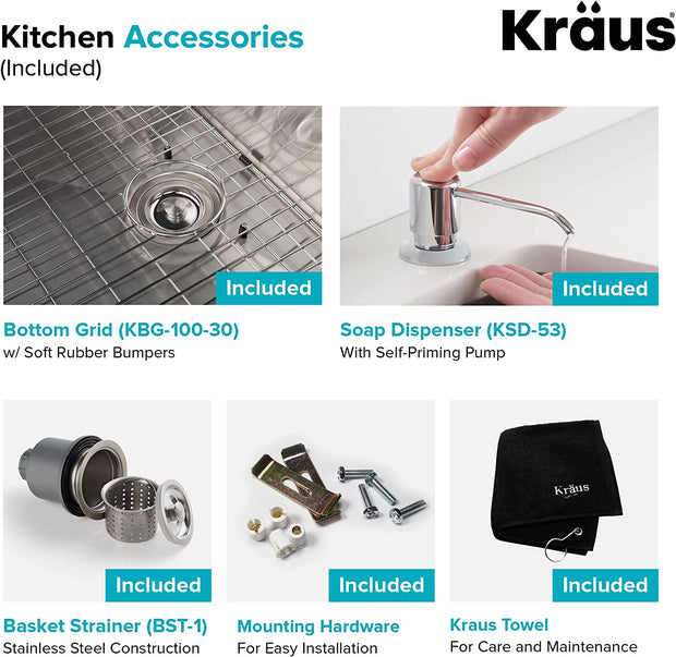 Kitchen & Bar Sinks, Kitchen & Bath Fixtures, Kitchen Fixtures, Kitchen Sinks, Single Bowl, Tools & Home Improvement30-Inch 16 Gauge Standart PRO Kitchen Sink Combo Set with Bolden 18-Inch Kitchen Faucet and Soap Dispenser, Chrome KHU100-30-1610-53CH - Premium  from Nobles Store - Just $621.01! Shop now at Nobles Store