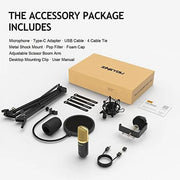 USB Condenser Microphone, 96Khz/24Bit Cardioid Computer Mic Kit for PC Recording, Gaming, Live Streaming, Voice Over, Youtube, Twitch, with Upgraded Boom Arm, ZY-UA2 (Gold)
