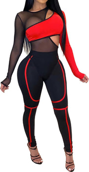 Clothing, Shoes & Jewelry, WomenWomen'S Sheer Mesh Two Piece Jumpsuits See through Long Sleeve Bodysuit Skinny Long Pants Club Romper - Premium  from Nobles Store - Just $73.32! Shop now at Nobles Store