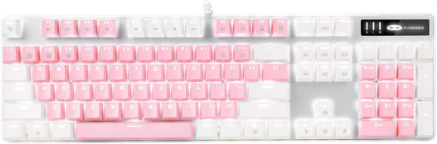 Accessories, Gaming Keyboards, PC, Video GamesMechanical Gaming Keyboard, New Upgraded Blue Switch 104 Keys White Backlit Keyboards, USB Wired Mechanical Computer Keyboard for Laptop, Desktop, PC Gamers(White & Pink) - Premium  from Nobles Store - Just $55.66! Shop now at Nobles Store