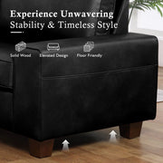 89" Upholstered Vegan Leather Sofa with Wide Square Arms and Storage Pockets Couches