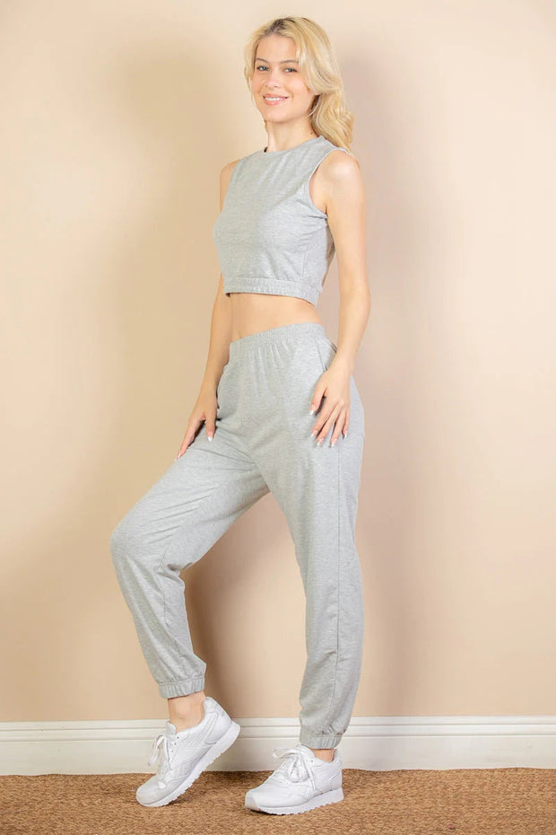 Clothing, Dresses, Shoes & Jewelry, WomenFrench Terry Elastic Waist Tank Top & Joggers Set (CAPELLA) - Premium  from Nobles Store - Just $42.87! Shop now at Nobles Store