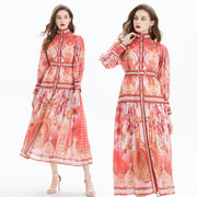 Clothing, null, WomenVacation Style Lantern Sleeve Chiffon Stand-up Collar Flounced Skirt Swing - Premium 0 from Nobles Store - Just $81.05! Shop now at Nobles Store